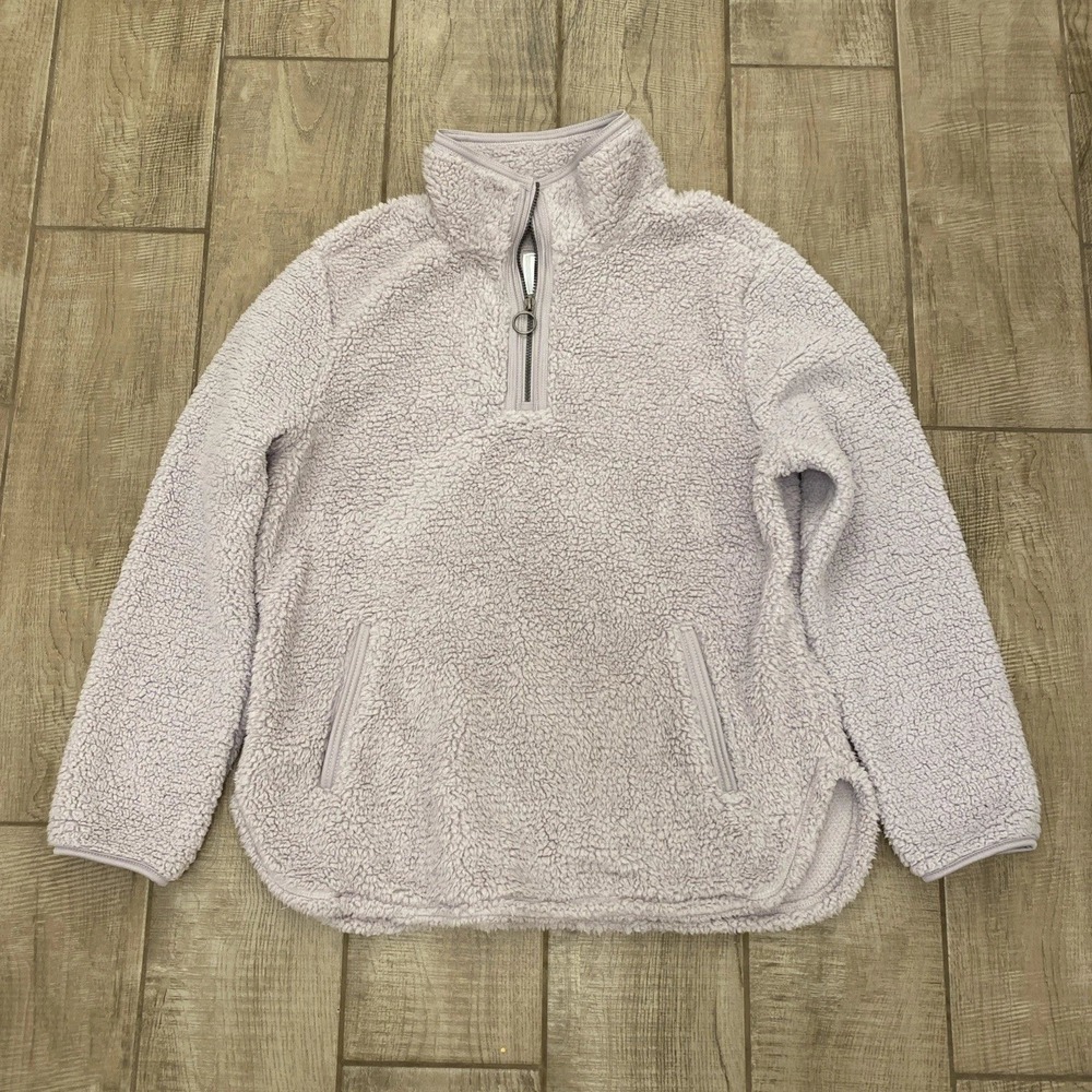 Cozy Sherpa Sweater XL Lavendar Light Purple‎ Pullover 1/4 Zip Pockets Cozycore